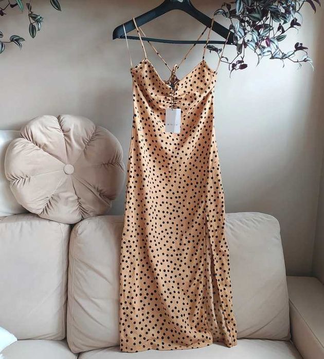 Sukienka XS-S beżowa + sweter cienki kardigan na S-M