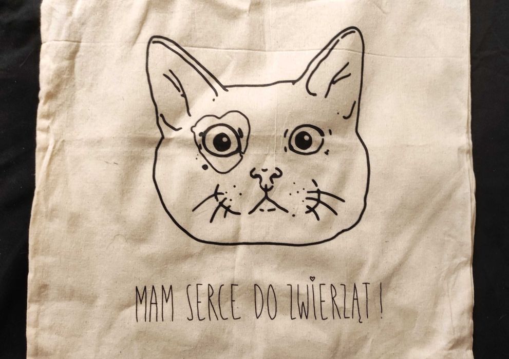 Torba eco z kotem Mam serce do zwierząt – bawełna / len zero waste