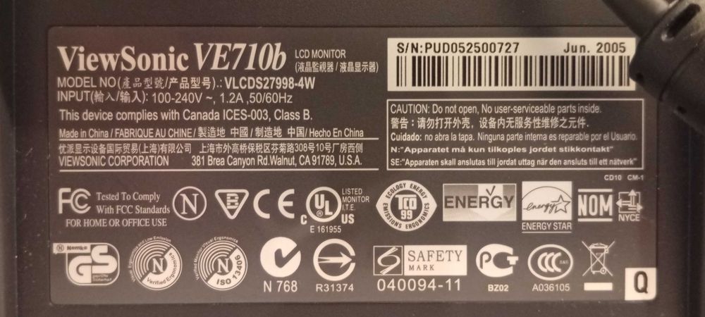 LCD Монитор ViewSonic VE710b