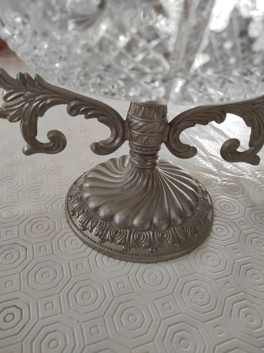 Fruteira em cristal e metal antiga