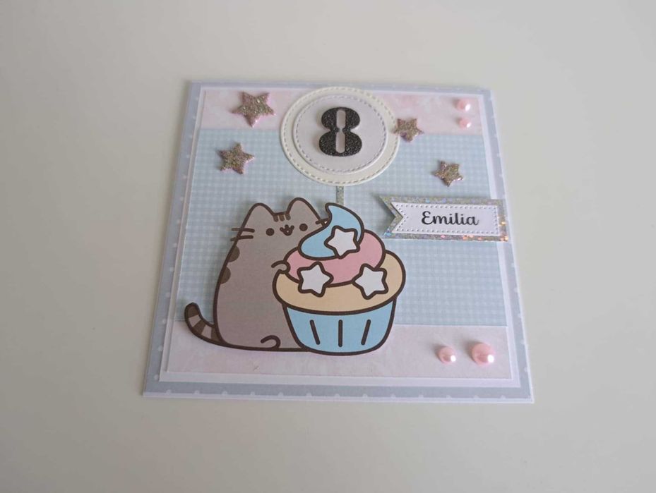 Kartka ręcznie robiona na urodziny kotek Pusheen 2