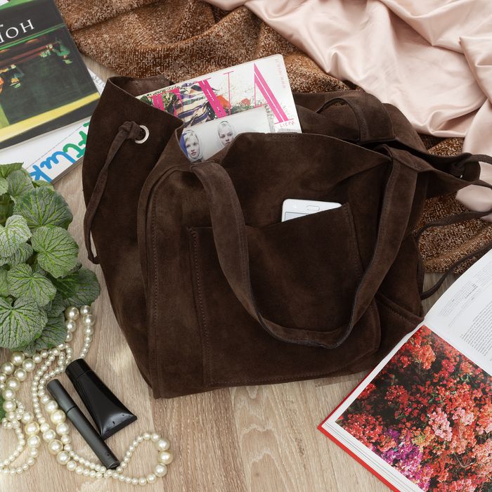 VERA PELLE torebka damska zamszowa shopper na ramię V683 c.brązowa