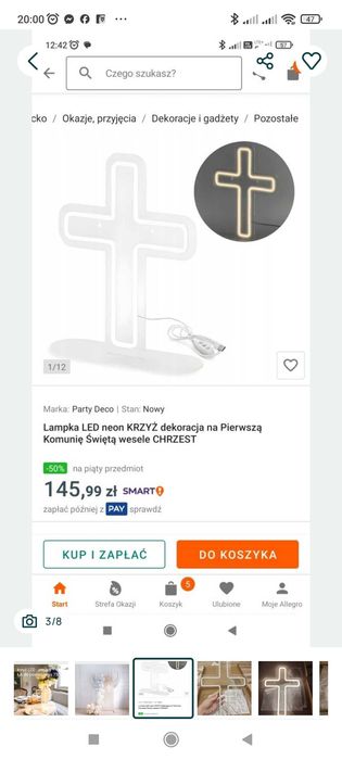 Krzyż LED Komunia Chrzest