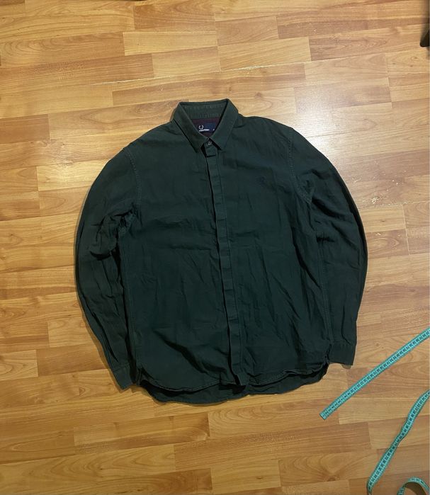 (S) FRED PERRY рубашка зеленая хлопковая сорочка хлопок