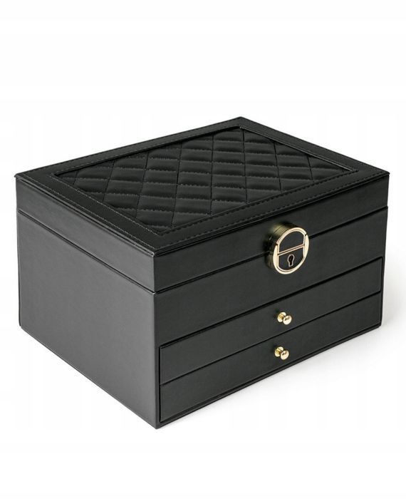 Nowa czarna szkatułka organizer na biżuterię z zamkiem