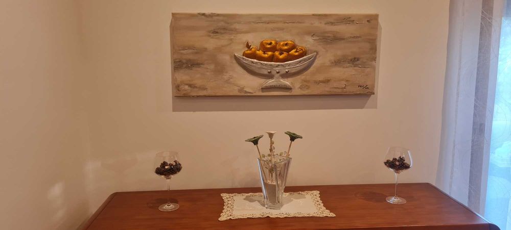 Quadro pintura em acrílico alto relevo em gesso