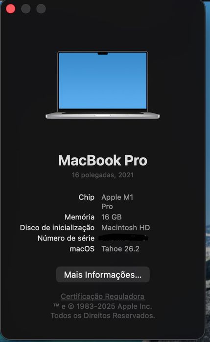 MacBook Pro 16" (2021) — Chip M1 Pro — Teclado PT — Impecável