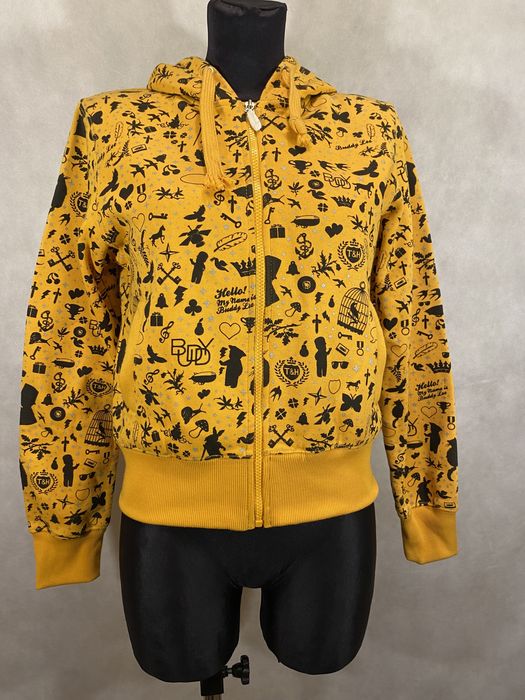 Bluza żółta z kapturem printem alternative y2k style wygodna 38 M L