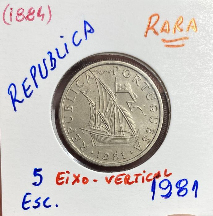 Moeda 1884 - 5 Escudos 1981 - Eixo Vertical - RARA
