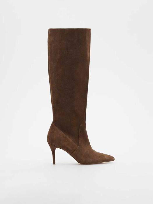 Стильні чоботи до коліна натуральна замша