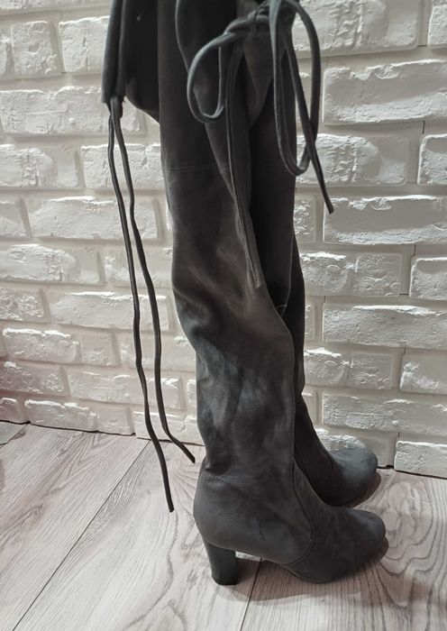 Szare kozaki za kolano 38