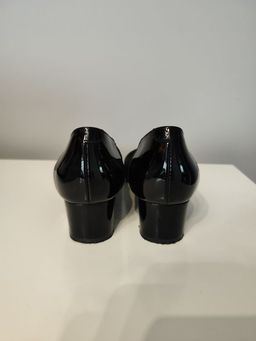 Skórzane czółenka buty na klocku bioeco czarne jak nowe obcas 4.5 cm