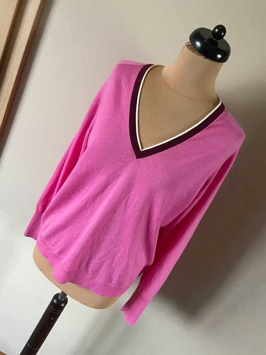 roz neon pink sweter cienki welna jakosc basic xl 42 44 +size