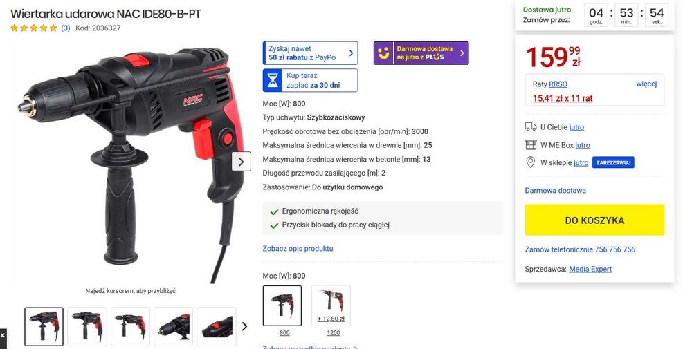 Wiertarka udarowa NAC IDE80-B-PT