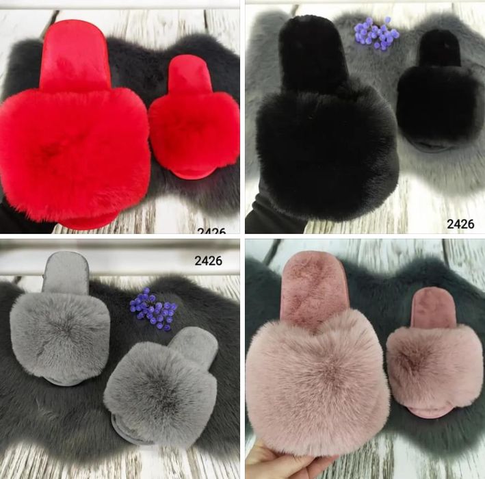 Пушисті тапки, меховые комнатные тапки, жіночі кімнатні тапки, хутро.