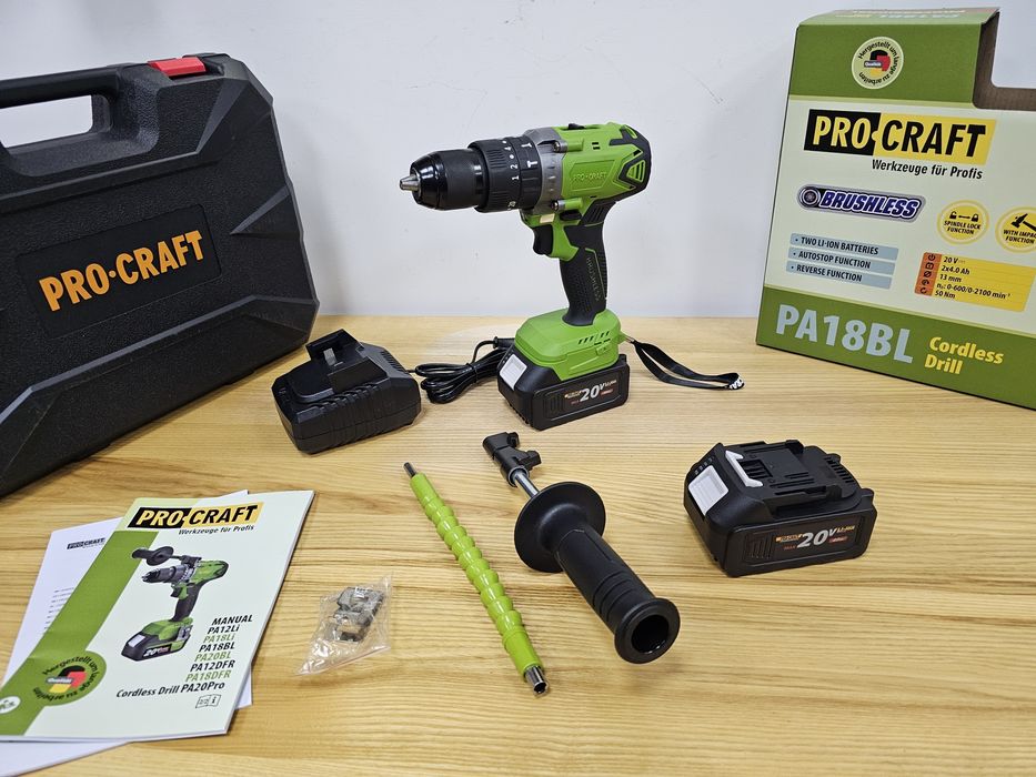 Шуруповерт Бесщеточный 50Нm +Удар ProCraft 4.0Ah акб 2шт Кейс Гарантия