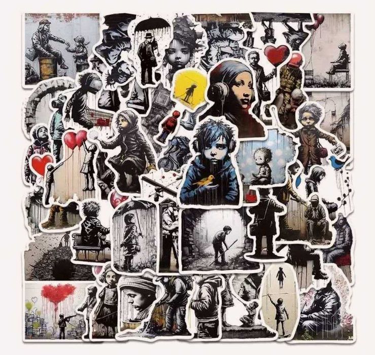 Наклейки стикеры с граффити Бэнкси (50 шт)