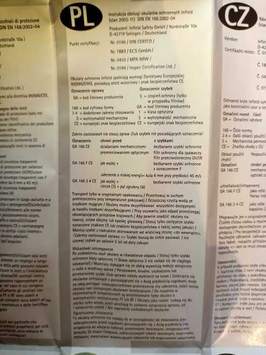 Okulary ochronne robocze z certyfikatami, oryginalne
