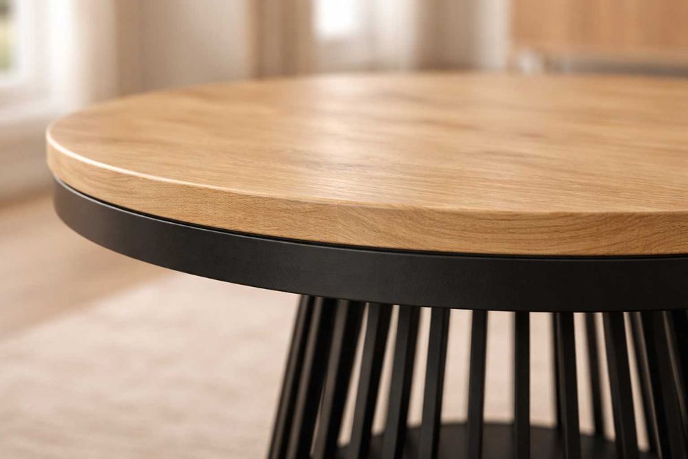 Nowoczesny okrągły stół dębowy LAMELLO Loft | Lite Drewno | Rozkładany | Producent