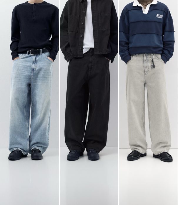 Широкі Джинси PULL&BEAR Super Baggy Чоловічі Оригінал Широкие Джинсы Мужские Черные Серые Синие