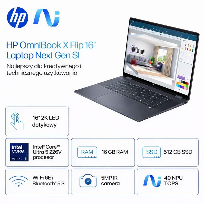 HP OmniBook X Flip AI 16" Intel Core Ultra 5 226V / 16GB / 512TB / LED