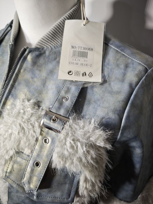 Nowa kurtka eko skóra z futerkiem włoska niebieska roz M-xl