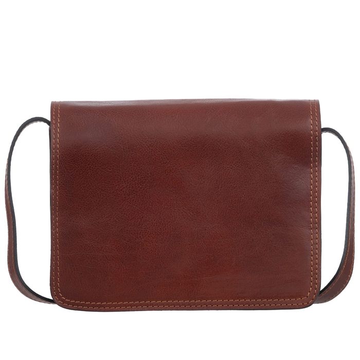 VERA PELLE torebka skórzana listonoszka duża z klapą V554 brązowa