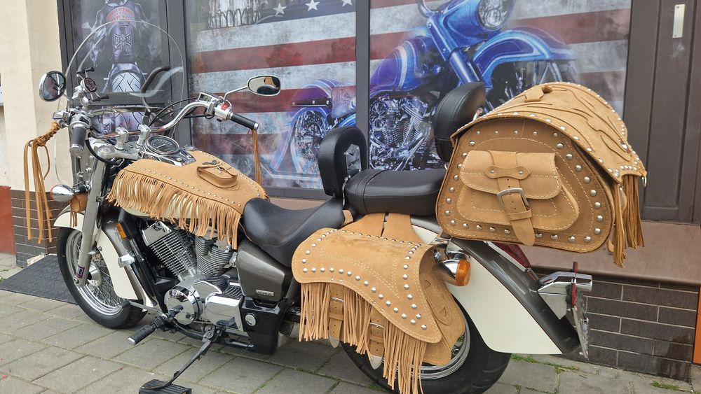 Kufer skórzany motocyklowy sakwy brąz