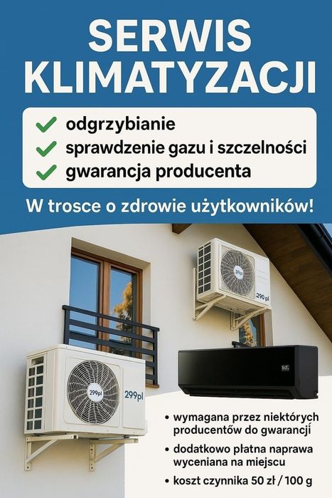 Roczny Serwis klimatyzacji.  Odgrzybianie, czyszczenie  i konserwacja