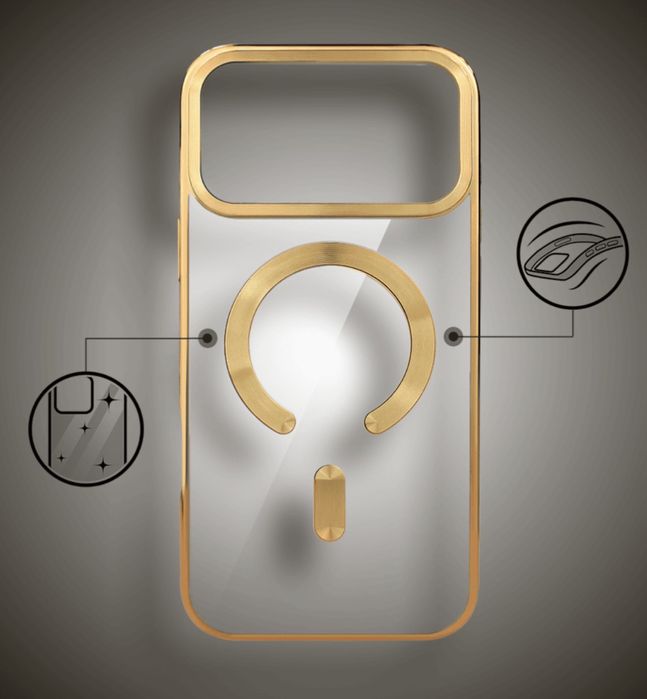 Etui do iPhone 17 Pro MagSafe Luxury Protect przeźroczyste, złote