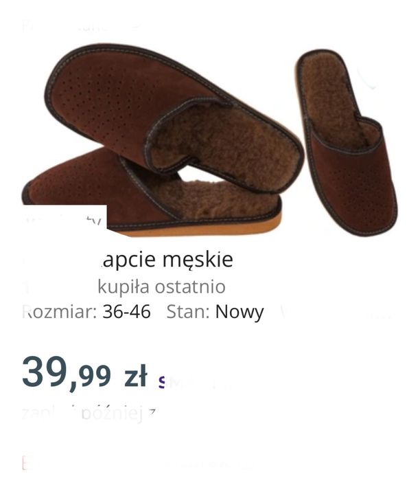 Kapcie 42 meskie cieple skorzane
