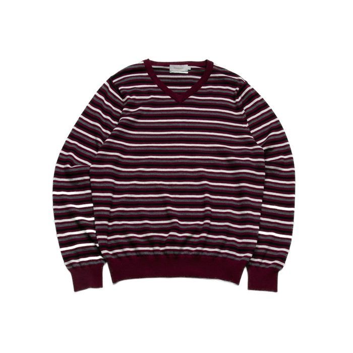 Dressman Premium Collection vneck merino wool sweter w paski L burgund