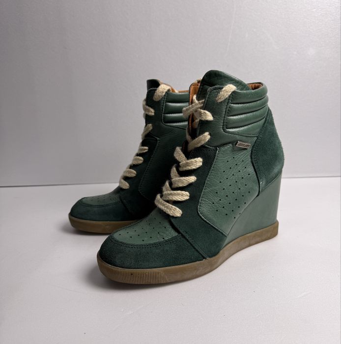 Sneakersy  skórzane  zielone koturna r. 39 wkł:24,5 cm styl vintage