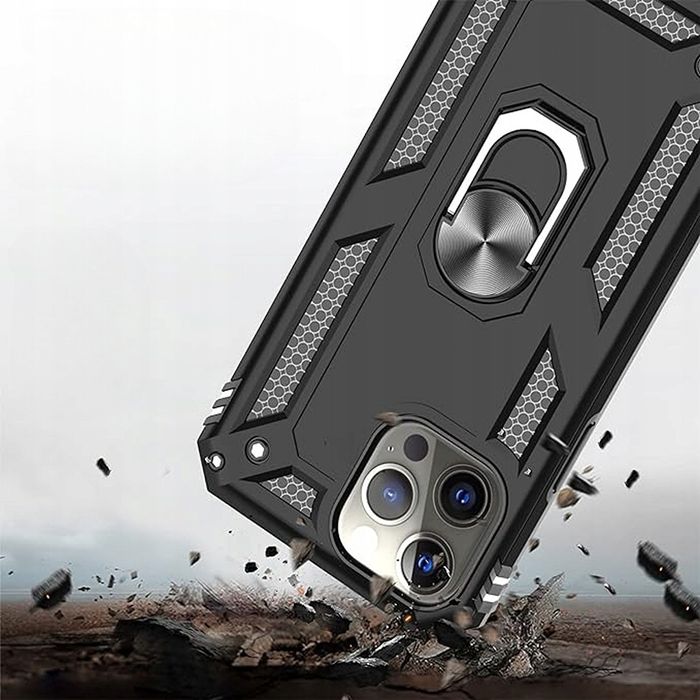 Pancerne Etui Ochronne do iPhone 13 Pro Max Uchwyt Szkło Czarne