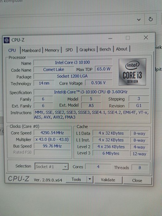 Komputer stacjonarny stan bdb SSD 256GB win10 x64i3 3.6GHz, DDR4 8GB,