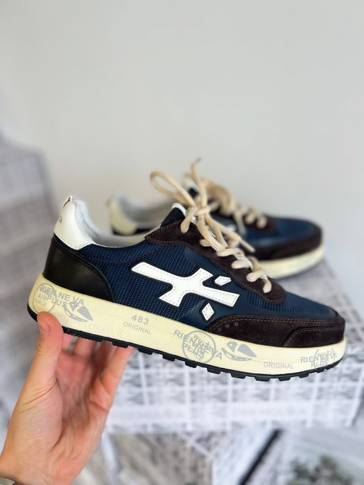 Premiata Lander 483 Navy / Brown / Cream — чоловічі кросівки,