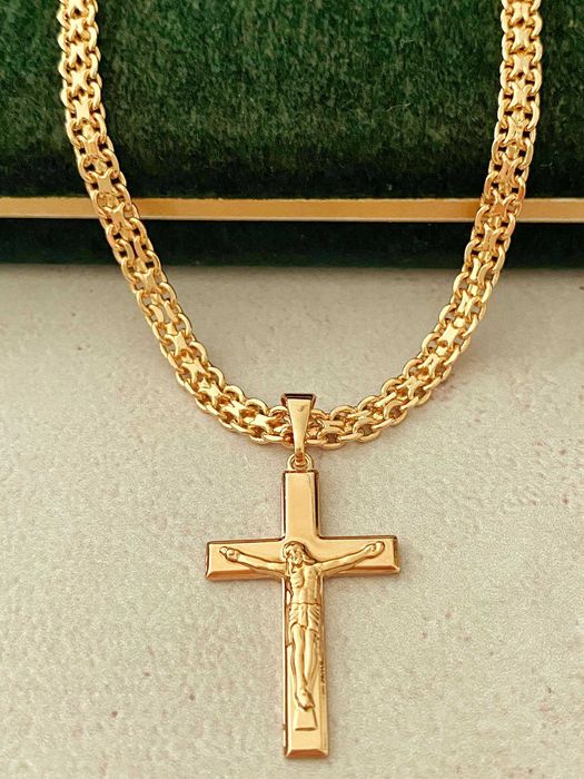 Позолоченная Цепочка "Панцирное Плетение" + Крестик +Браслет. Позолота