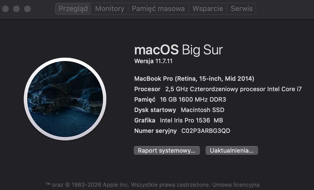 Macbook Pro Mid 2014, 15", SSD 500 GB, RAM 16 GB, i7 2,5 GHz