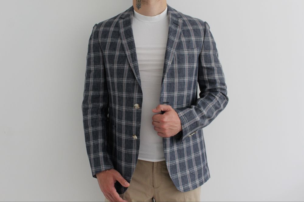 Неймовірно красивий,розкішний чоловічий піджак в клітинку Suitsupply 100% льон 48 розмір