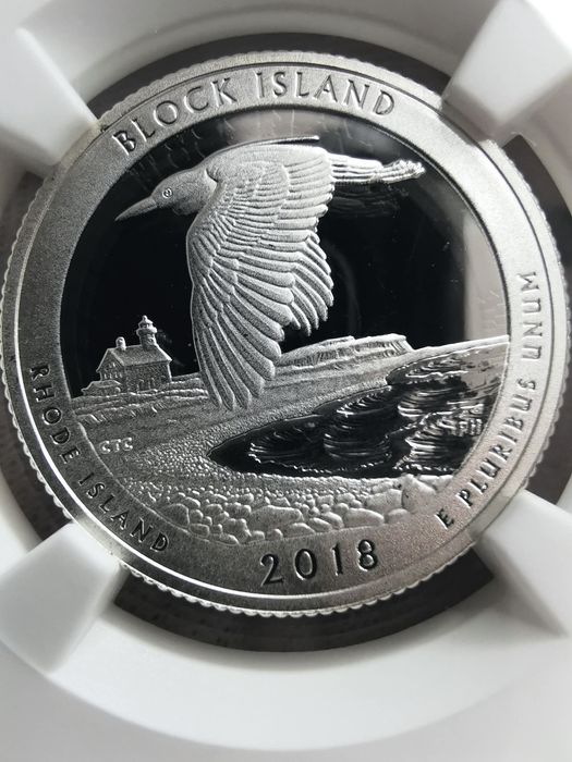 США 25 центів 2018р. Національні парки. "BLOCK ISLAND". СРІБЛО. СЛАБ.
