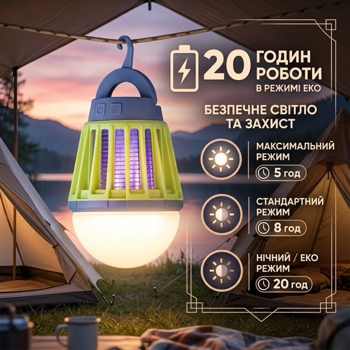 Акумуляторна лампа LED лампа на акумуляторі 2000mAh акумуляторная лампочка ліхтар кемпінговий нічник лампа антимоскінта лампа від комарів usb лампа