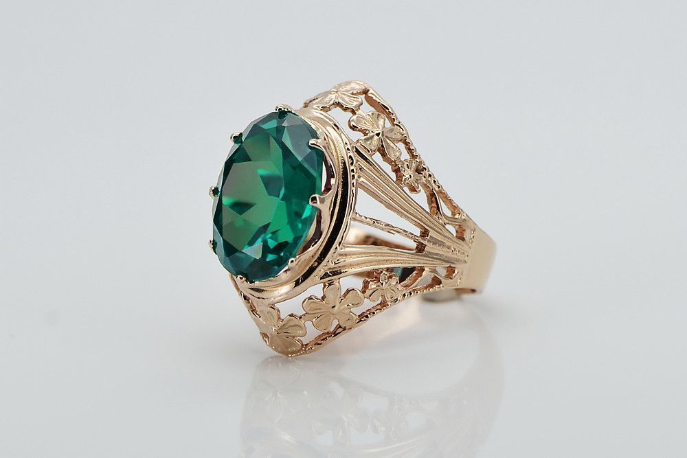 Pierścionek z różowego czerwonego złota 14k 585 z Szmaragdem vrc031 W