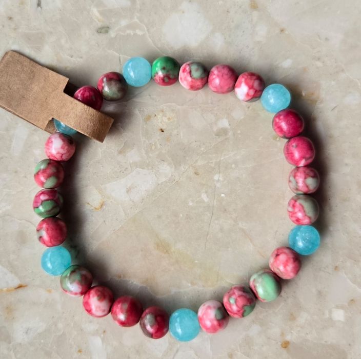 Bransoletka mocy – agat marmurkowy & amazonit turkusowy 6 mm | prezent