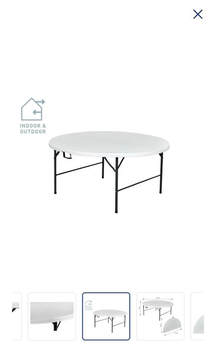 Mesa dobrável para banquetes Pamua, aço, tampo em HDPE, Ø 180 x 74 cm, branco