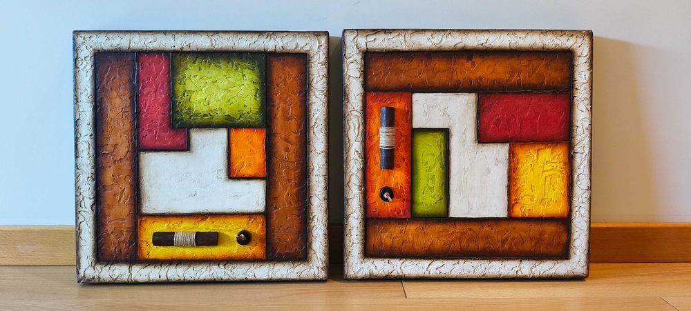 Conjunto 2 Quadros Abstratos em Relevo – 40x40 cm