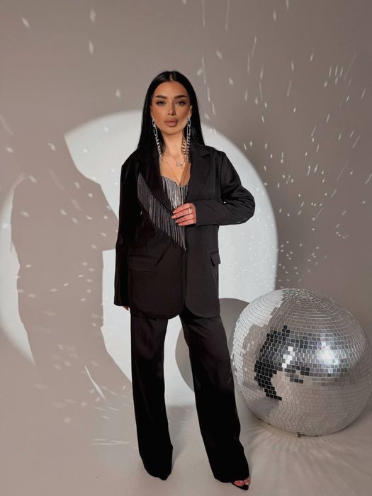 Женский брючный костюм S-XL черный,шоколад Жіночий костюм піджак+брюки