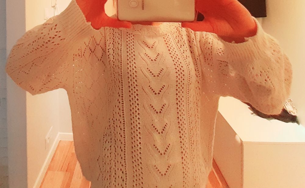 Dziergany sweterek kremowy/ecru/beż - r. M