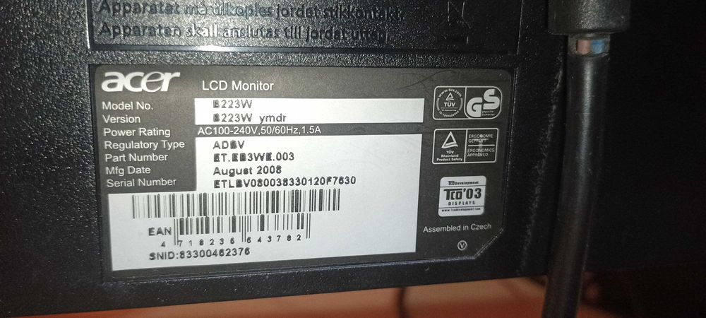 sprzedam monitor ACER LCD B223W 22" , stan bardzo dobry
