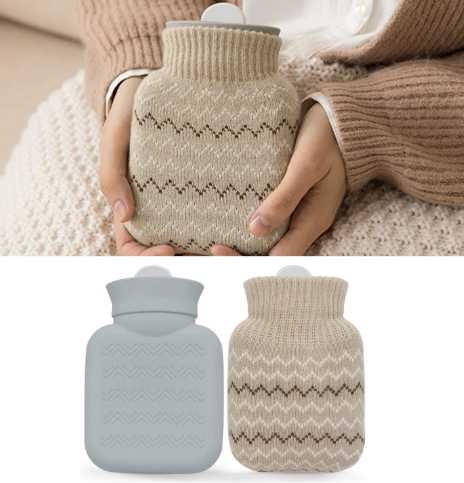 Водяна міні грілка з в'язаним чохлом, об'єм 320мл, можна на подарунок.