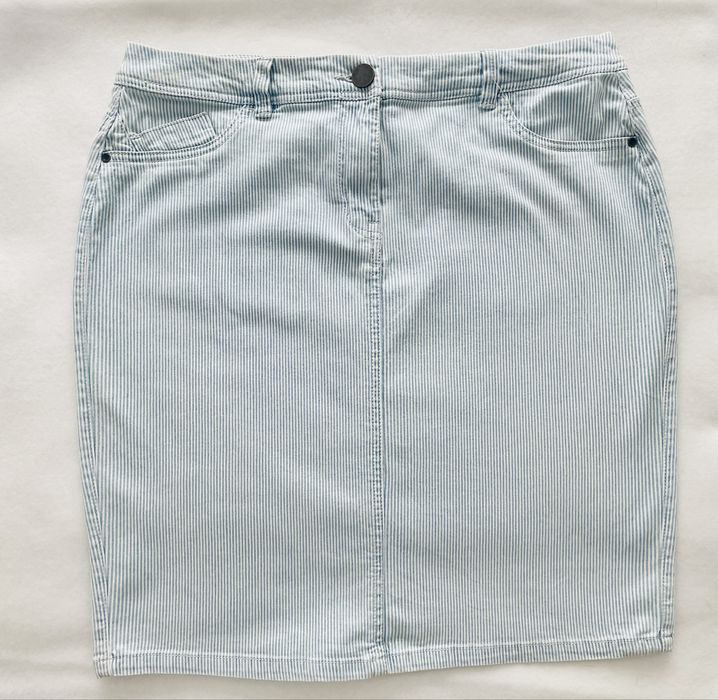 BHS klasyczna letnia spódnica jeans błekitno-biała prążek 42 XL